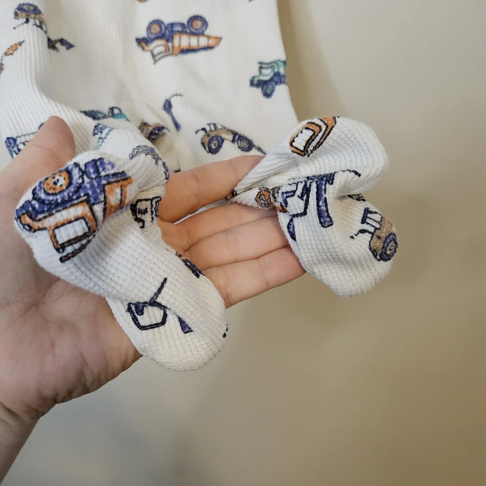 Carter's Baby Car 2-Way Zip Waffle Knit Sleep & Play Pajamas Ivory Vehicles